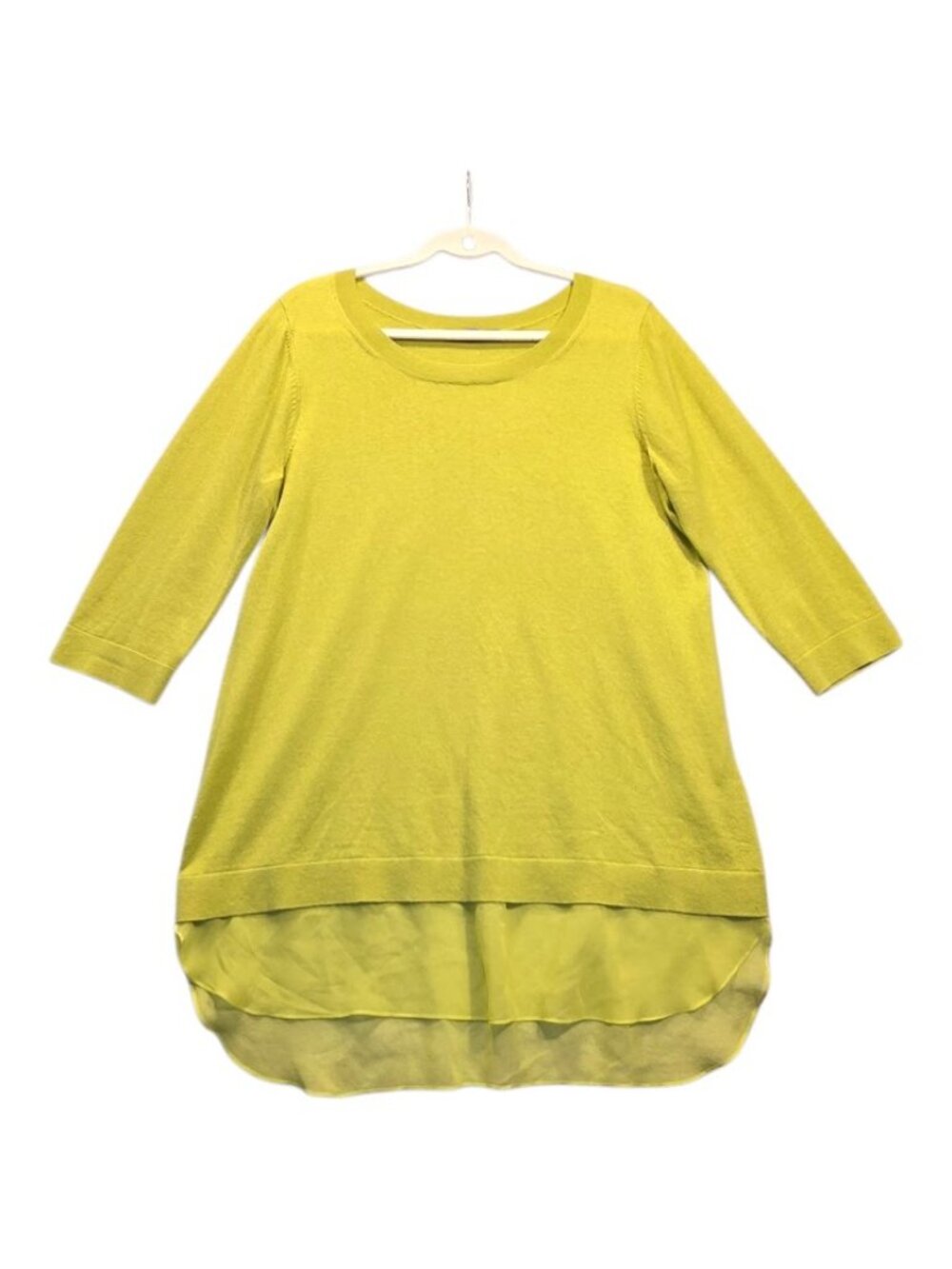 Neiman Marcus Silk Cashmere Sweater Women L Chartreuse Lime Green Silk Trim
